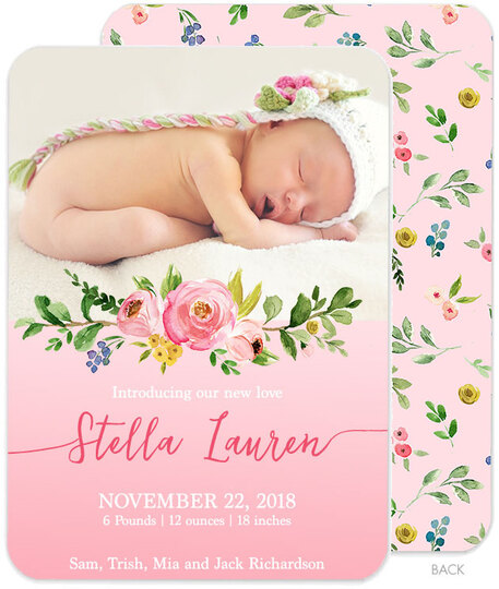 Rose Sprig Photo Birth Announcements
